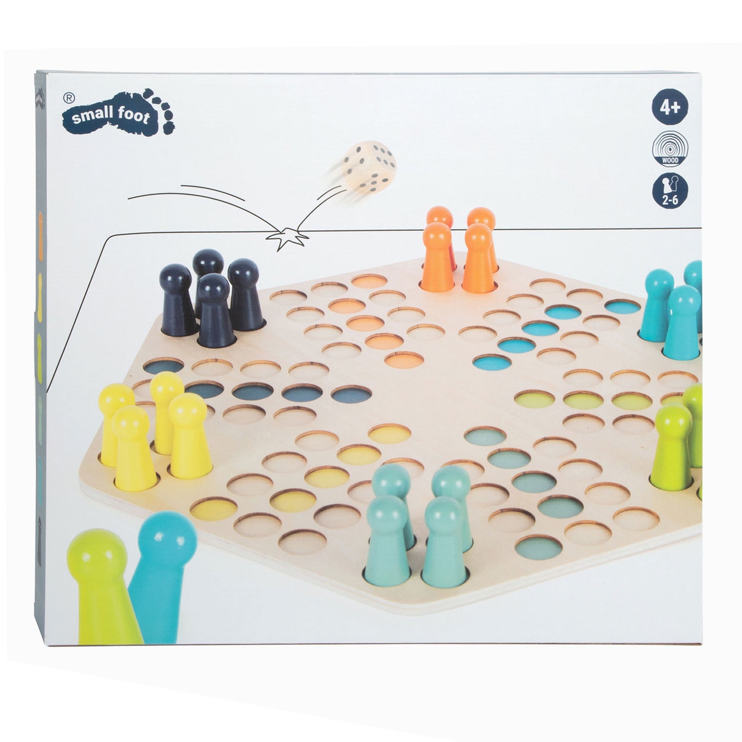 Juego de ludo 6 de madera de madera de pie pequeña