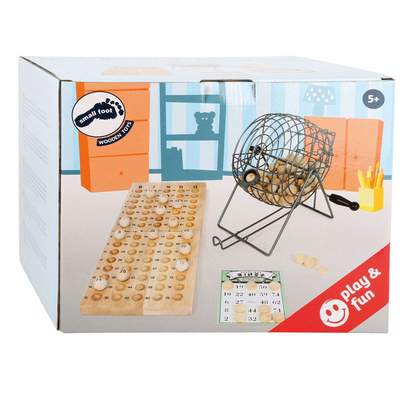 Juego de bingo de madera de pie pequeño