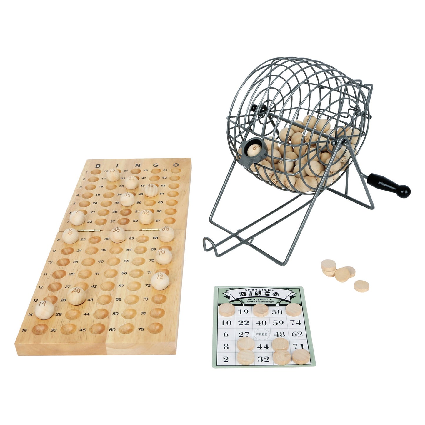 Juego de bingo de madera de pie pequeño