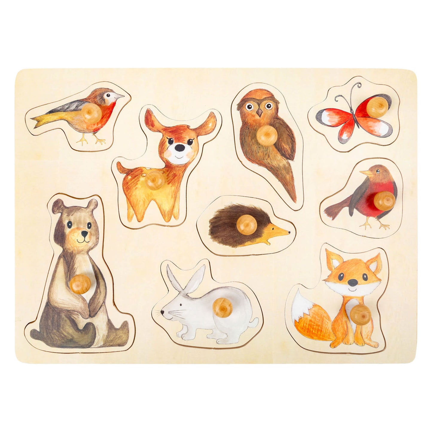 Pequeño pie de madera de madera Puzzle Forest Animals, 9st.