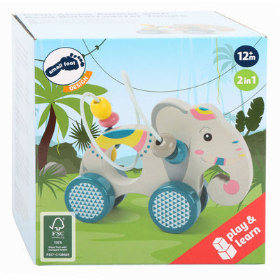 Figura de empuje de madera de pie pequeño Elefante con motor Piral