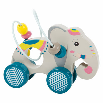 Figura de empuje de madera de pie pequeño Elefante con motor Piral