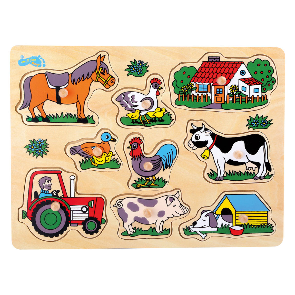 Stalloni di legno di piccoli piedi Farm Puzzle, 9 °.