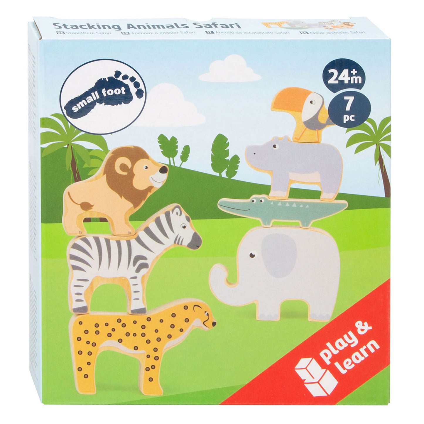 Safaridier de madera de pie pequeño Balanspel, 7dlg.