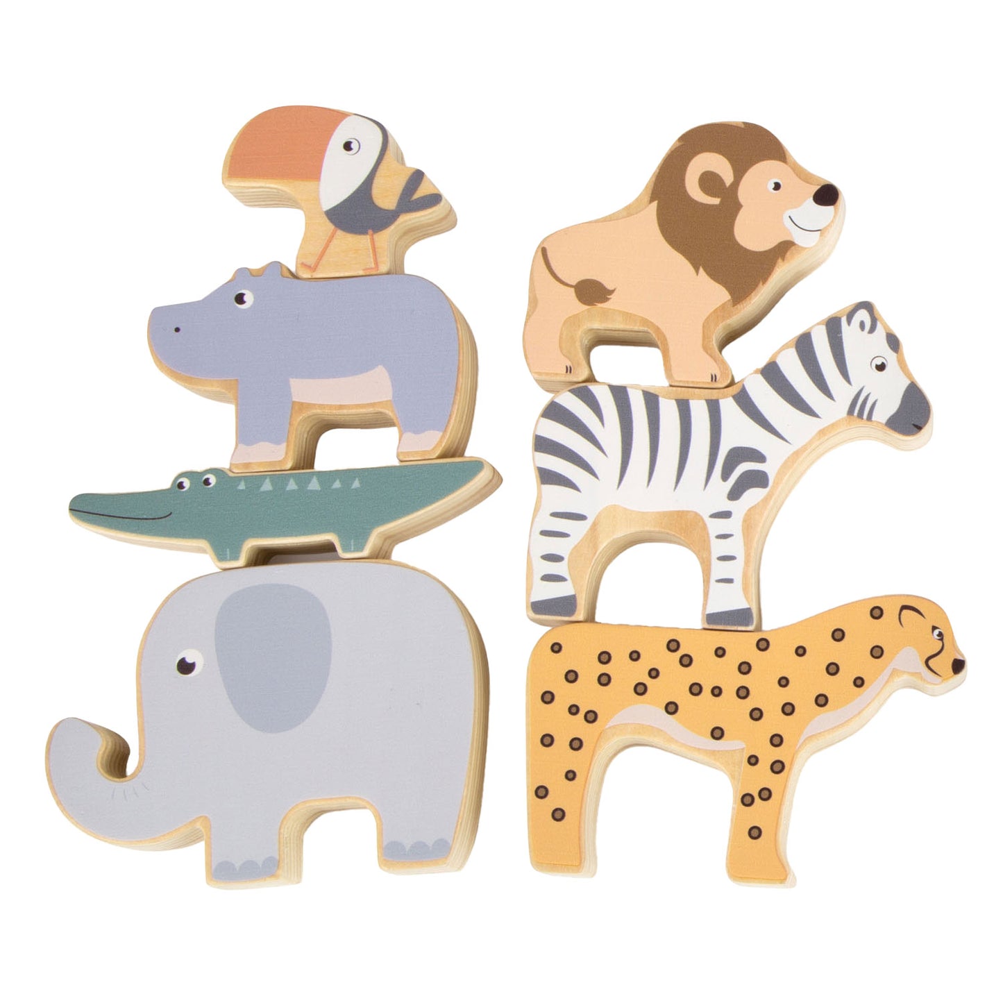 Safaridier de madera de pie pequeño Balanspel, 7dlg.