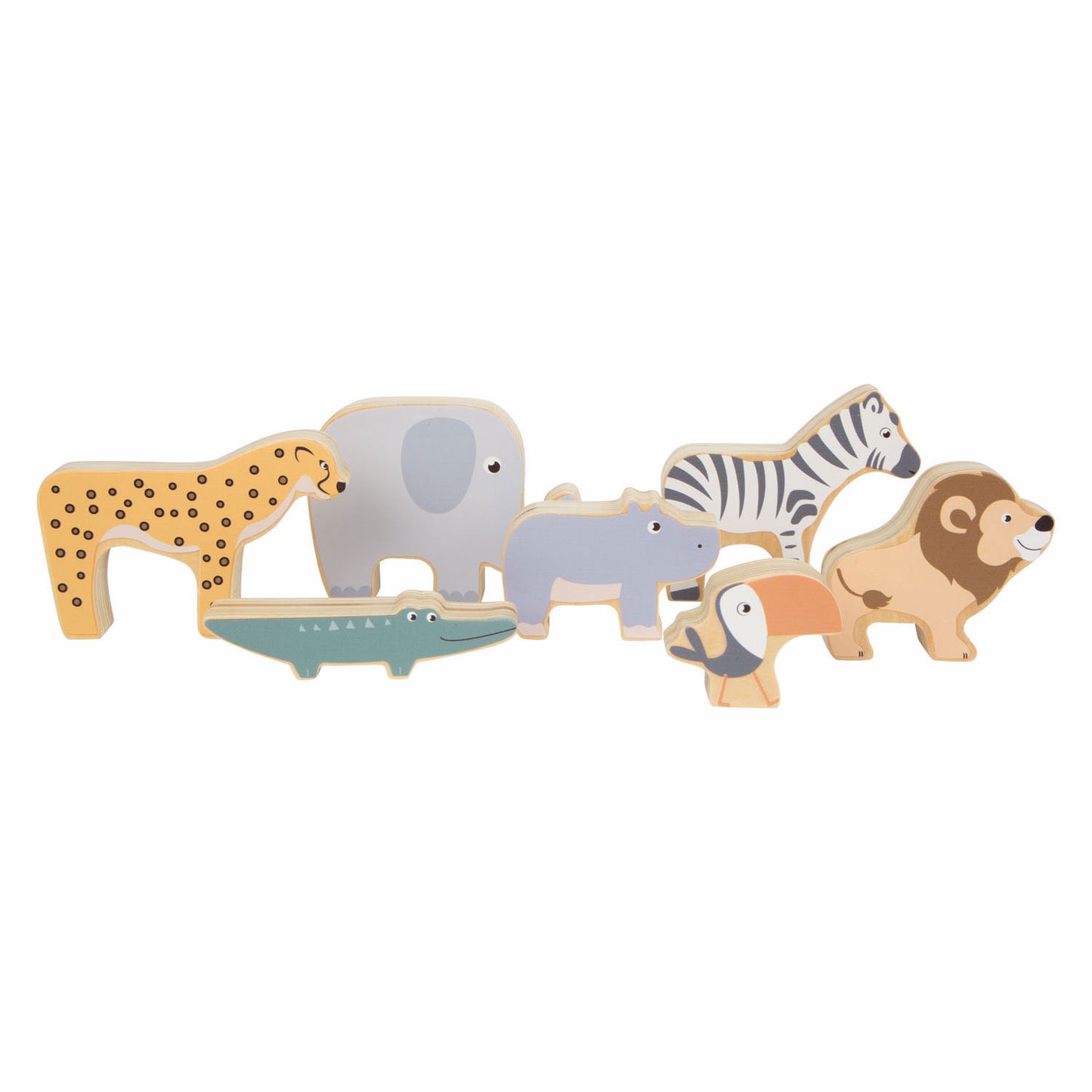 Safaridier de madera de pie pequeño Balanspel, 7dlg.