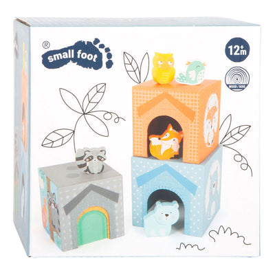 Torre de apilamiento de pies pequeños con animales de bosque pastel, 10dlg.