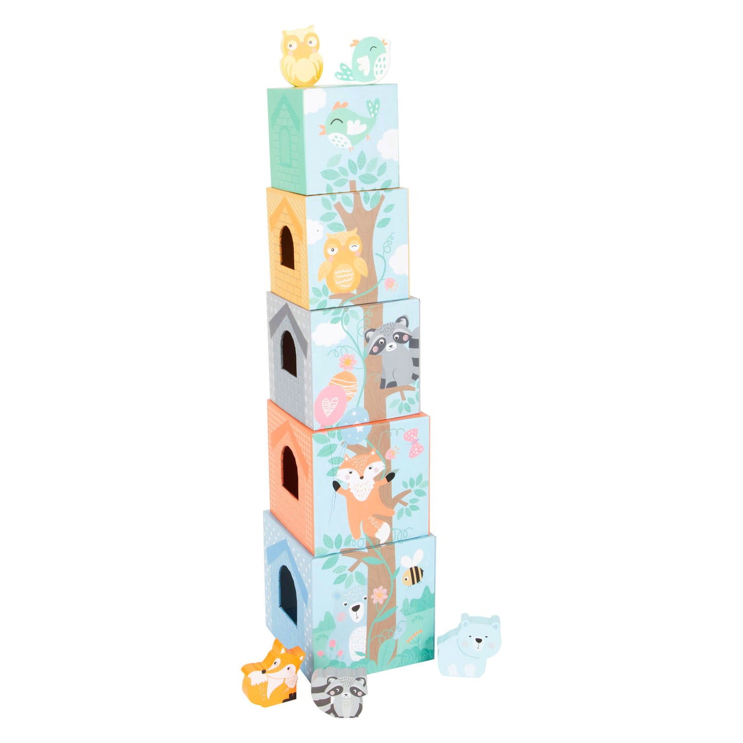 Small foot stacking tower with forest animals pastel, 10dlg.