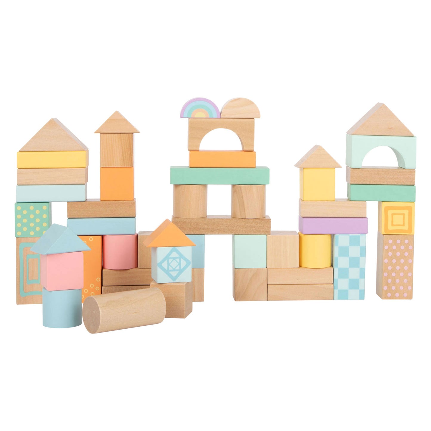 Pequeños bloques de construcción de madera de pie pastel, 50dlg.