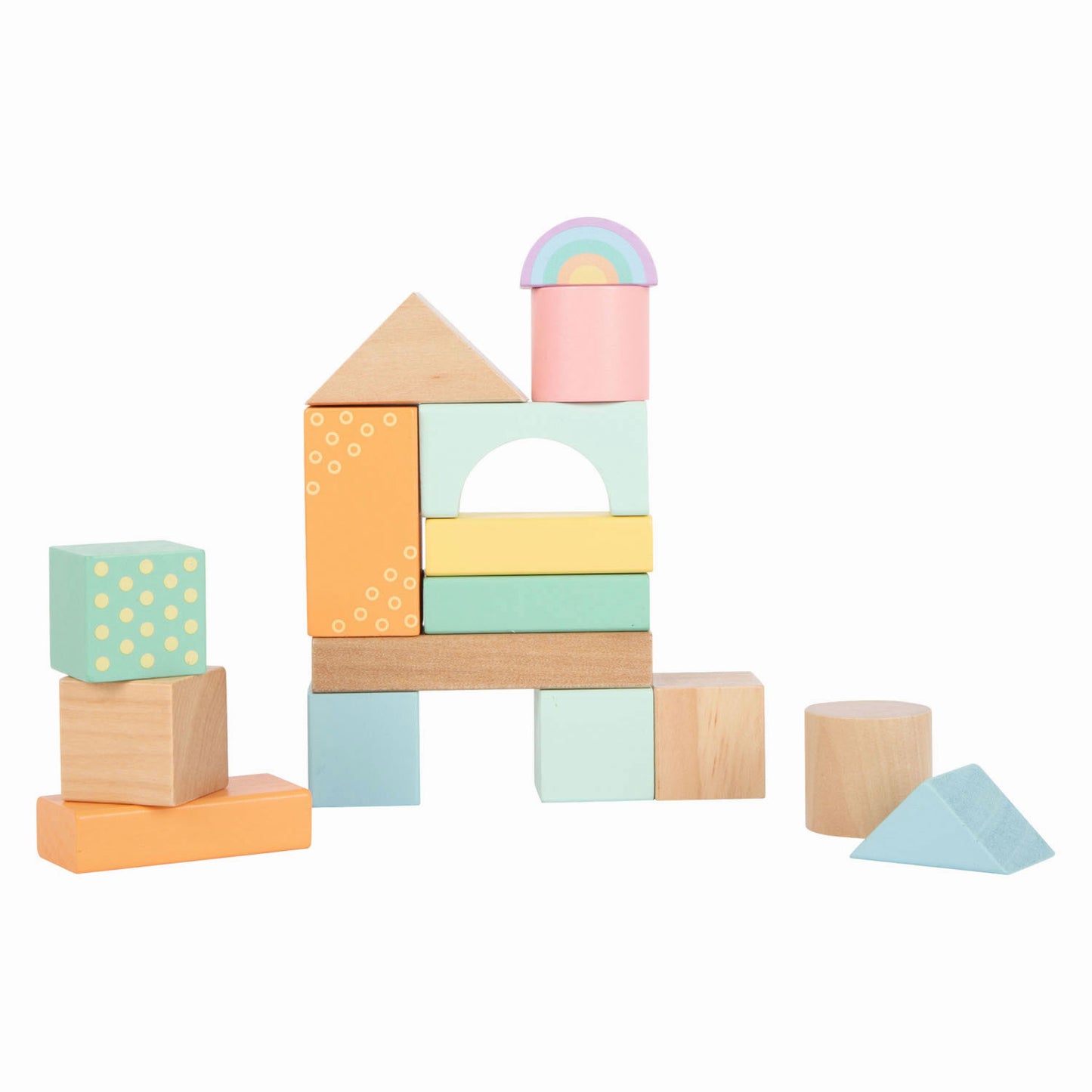 Pequeños bloques de construcción de madera de pie pastel, 50dlg.