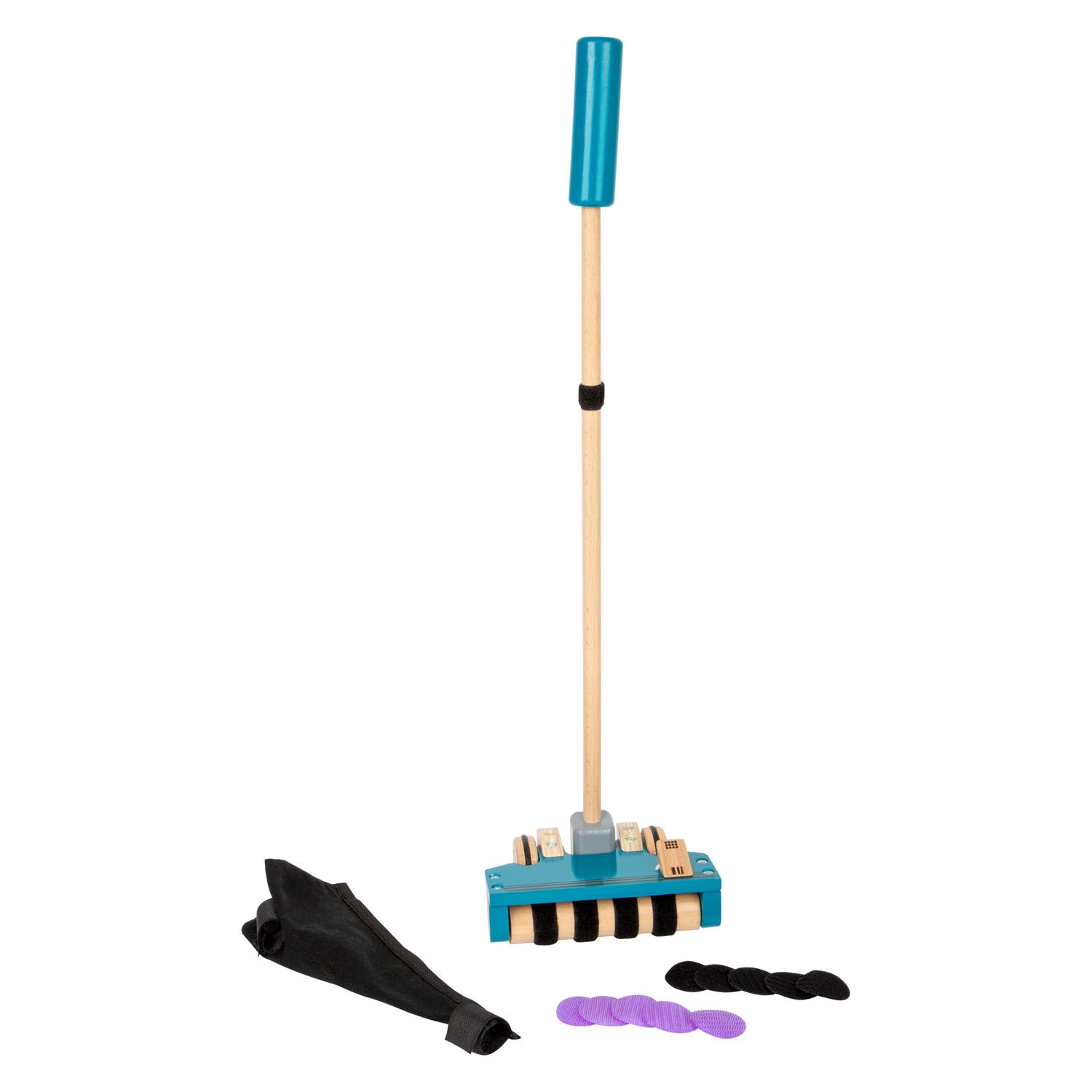 Aspiradora de madera de pie pequeño con puntos de velcro de color, 12dlg.