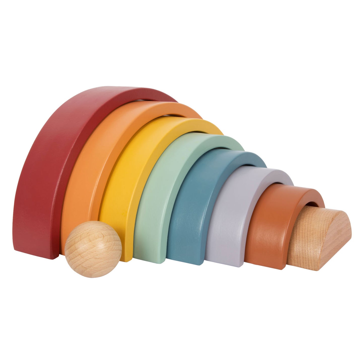 Pequeño pie de madera de madera arco de construcción con pelota,