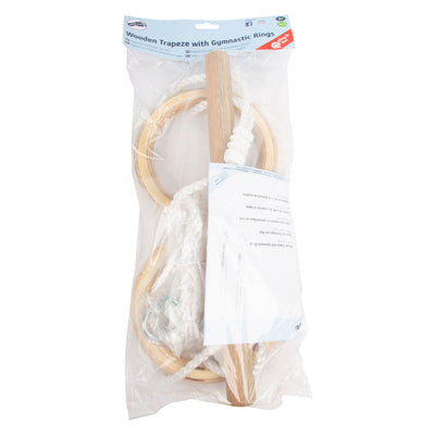 Small foot wooden trapeze with gymnastics rings, 100cm
