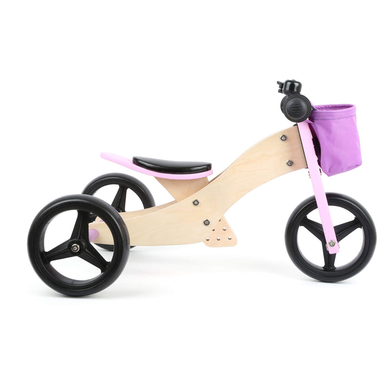 Triciclo de madera de pie pequeño y 2in1 rosa