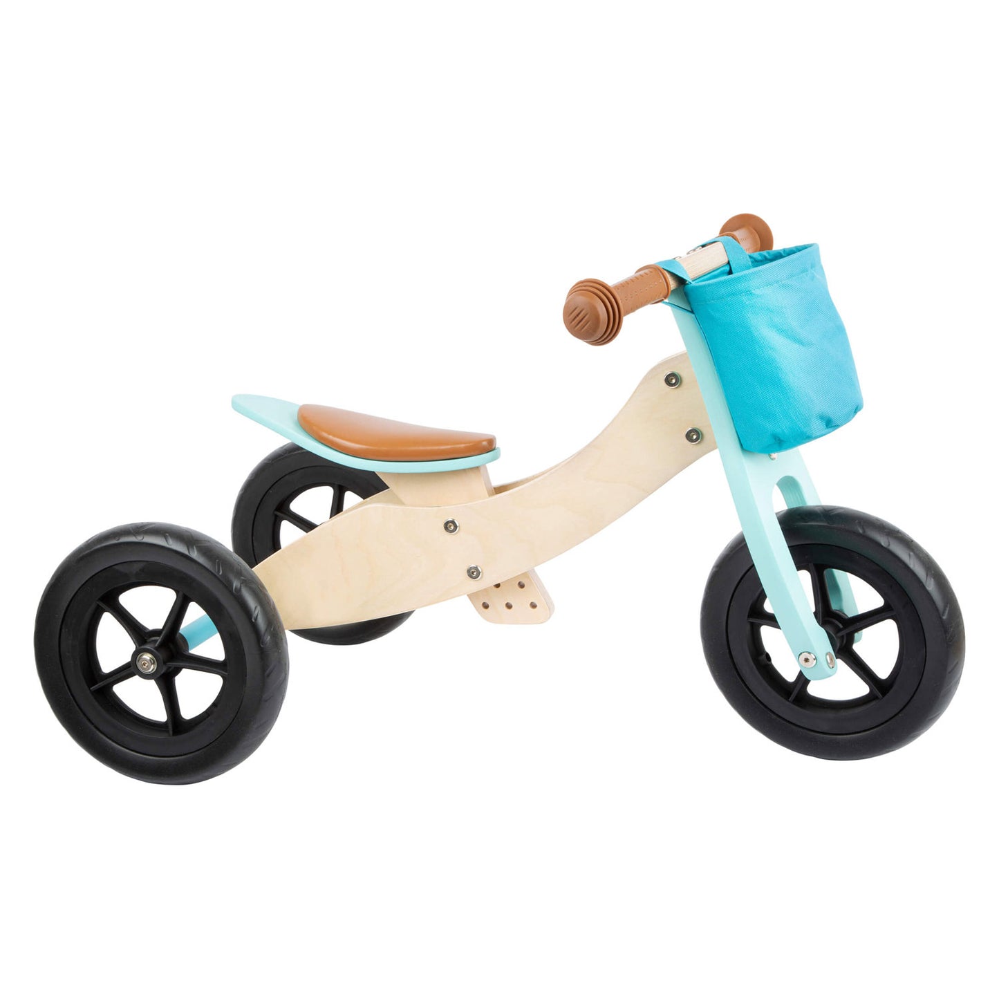 Triciclo in legno a piedi piccoli e 2in1 maxi turchese