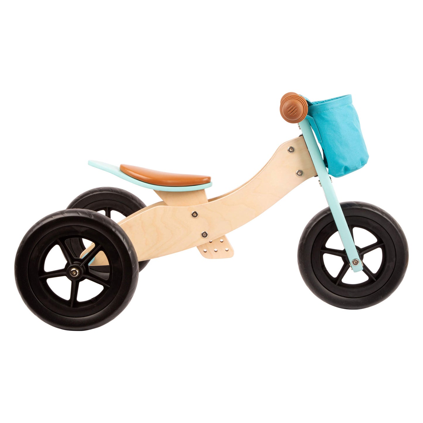 Triciclo in legno a piedi piccoli e 2in1 maxi turchese