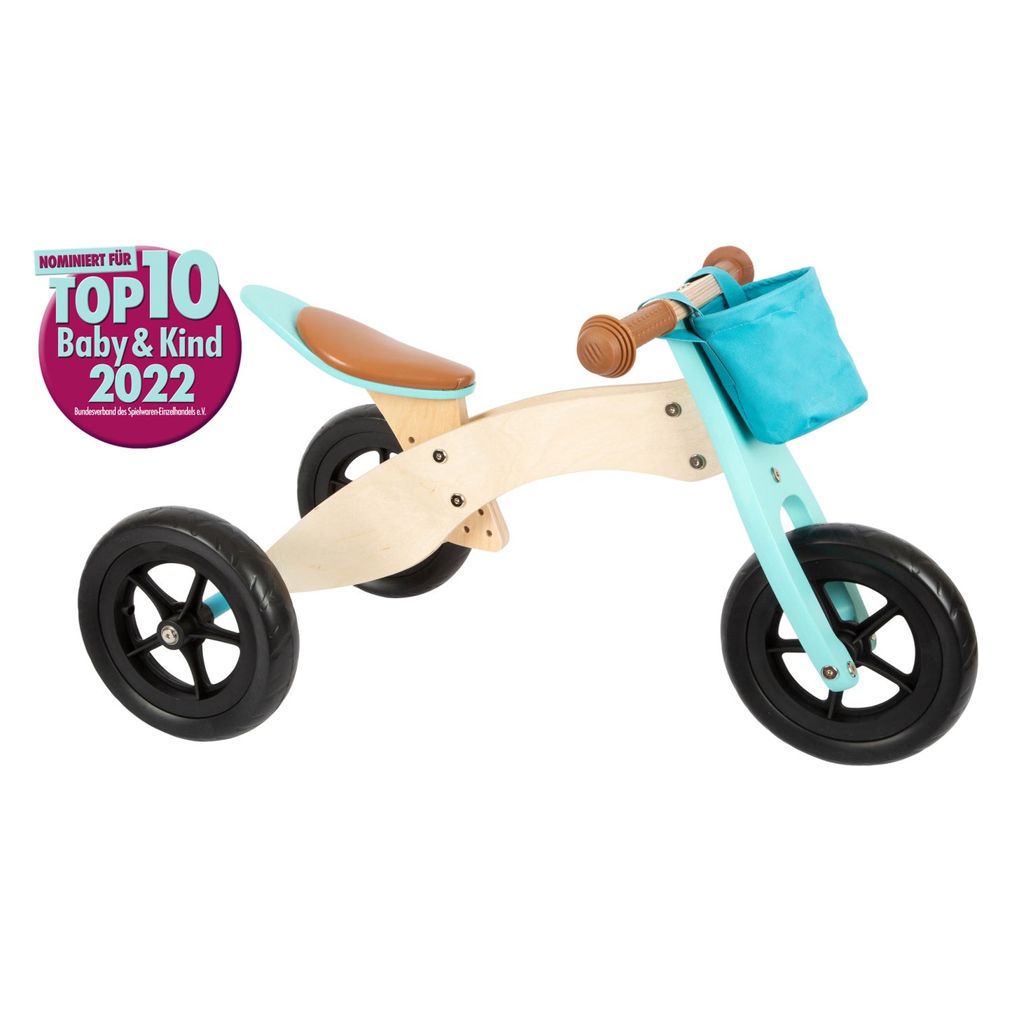Triciclo in legno a piedi piccoli e 2in1 maxi turchese