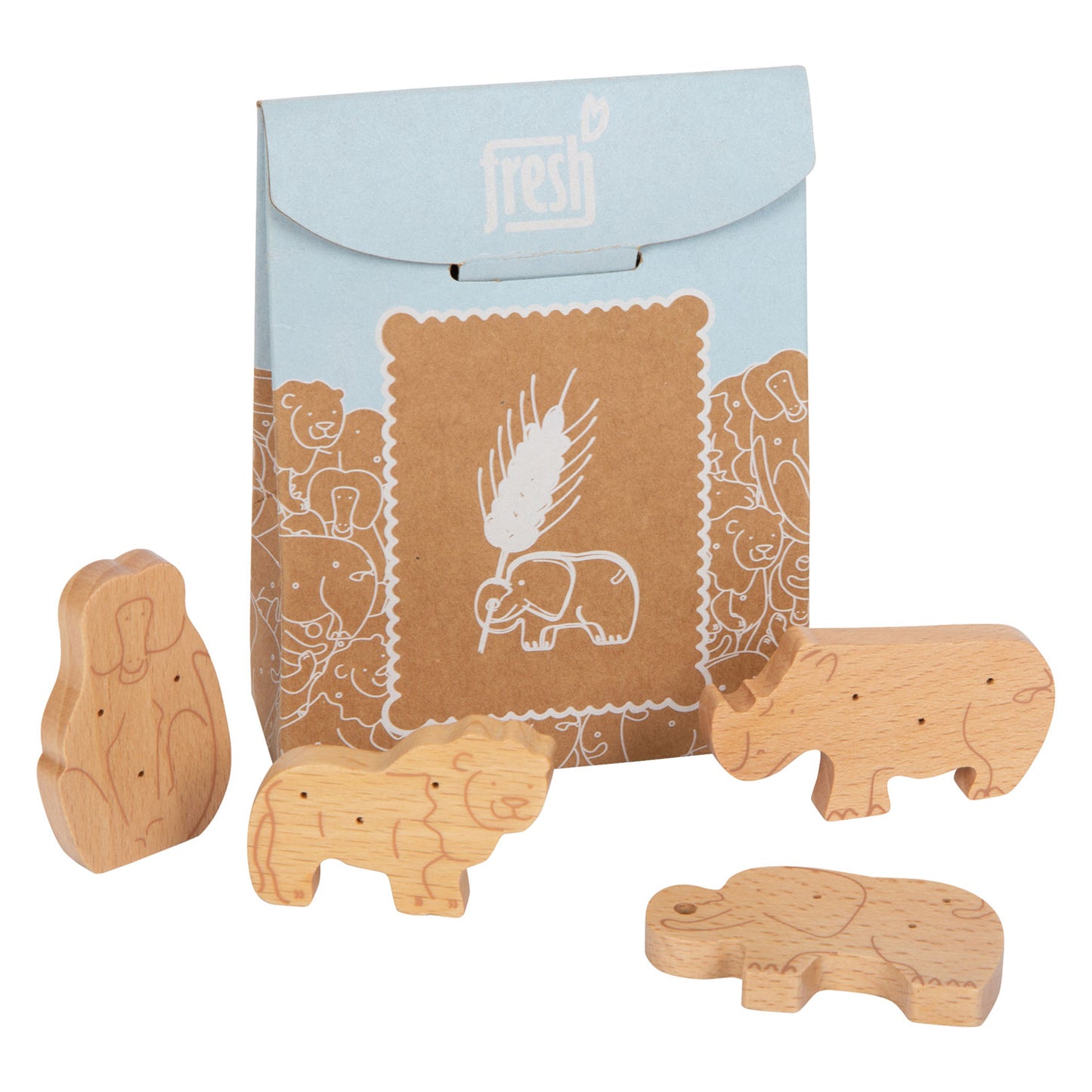 Playets de madera de pie pequeños Crackers de animales, 8dlg.
