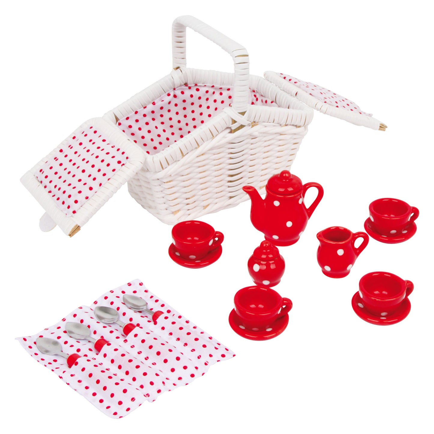 Canasta de picnic de madera de pie pequeño Tina con vajilla, 19dlg.