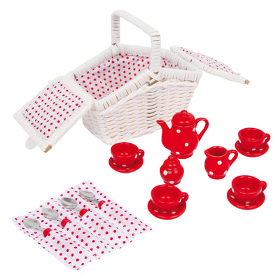 Cesto di picnic in legno piccolo tina con stoviglie, 19dlg.