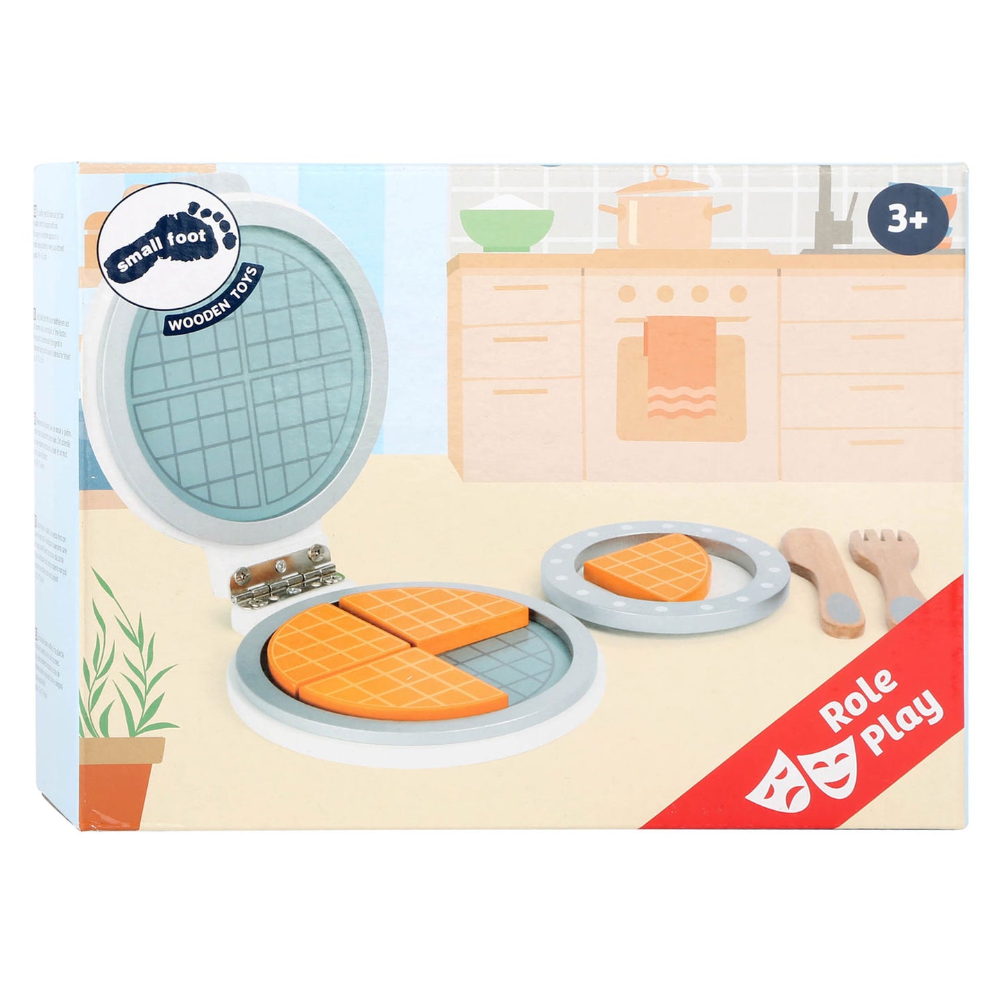 Set de hierro de gofres de madera de pie pequeño, 8dlg.
