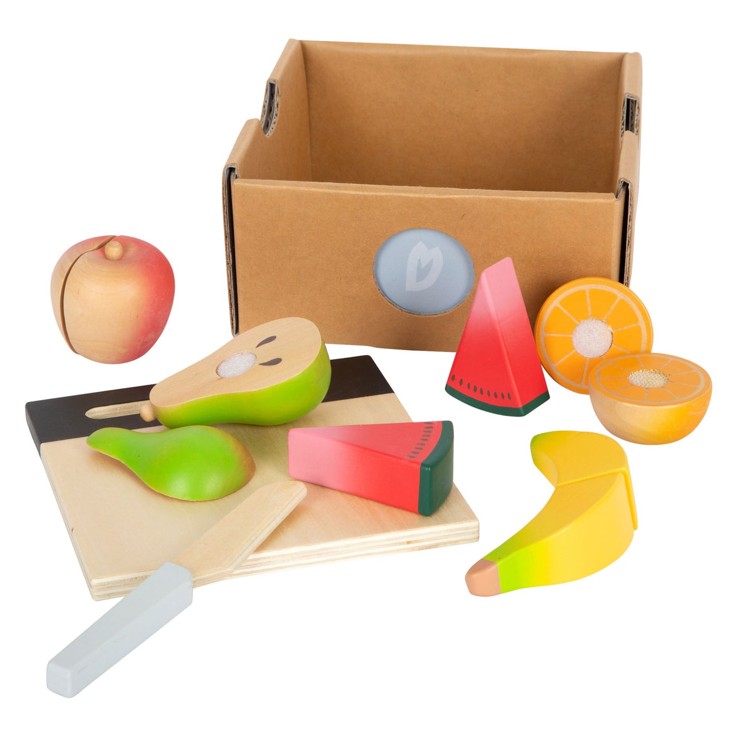 Playets de corte de madera de pie pequeño juego de frutas, 13dlg.