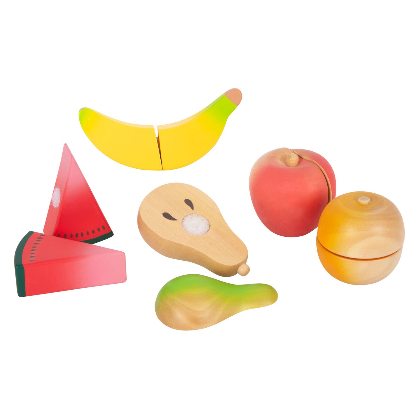Playets de corte de madera de pie pequeño juego de frutas, 13dlg.