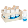 Pequeña caja de madera con botellas de leche, 12dlg.