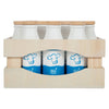 Pequeña caja de madera con botellas de leche, 12dlg.