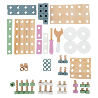 Juego de construcción de madera de pie pequeño nórdico, 67 piezas.