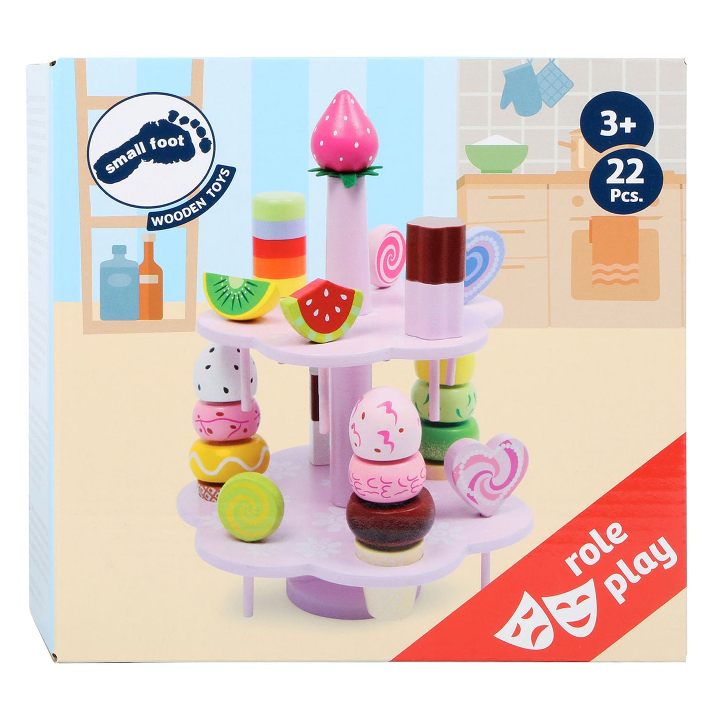 Etagere de madera de pie pequeño con dulces Speelten, 22dlg.