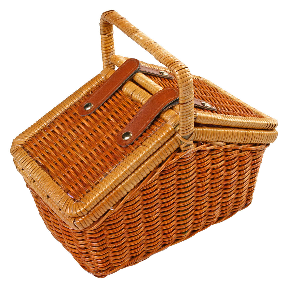 Canasta de picnic de madera de pie pequeño con vajilla romántica, 30dlg.