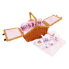 Canasta de picnic de madera de pie pequeño con vajilla romántica, 30dlg.