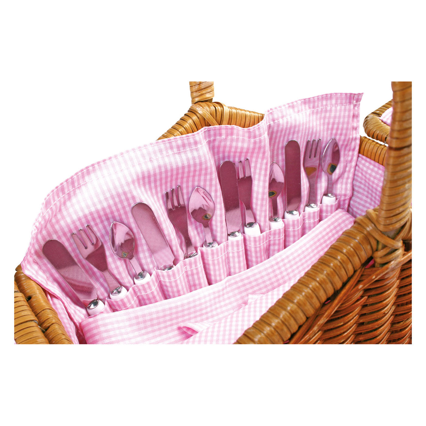 Canasta de picnic de madera de pie pequeño con vajilla romántica, 30dlg.