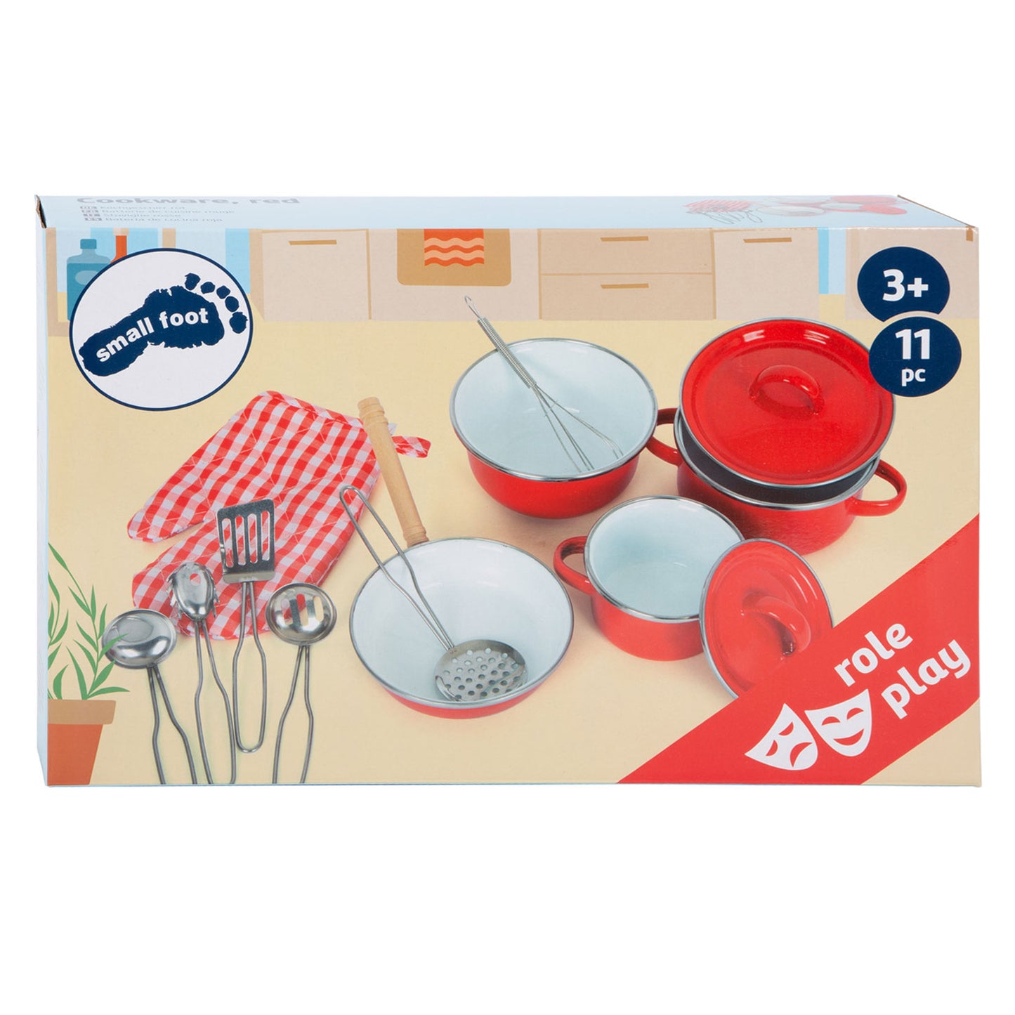 Panne a piede piccoli e pentole set rosso, 11dlg.
