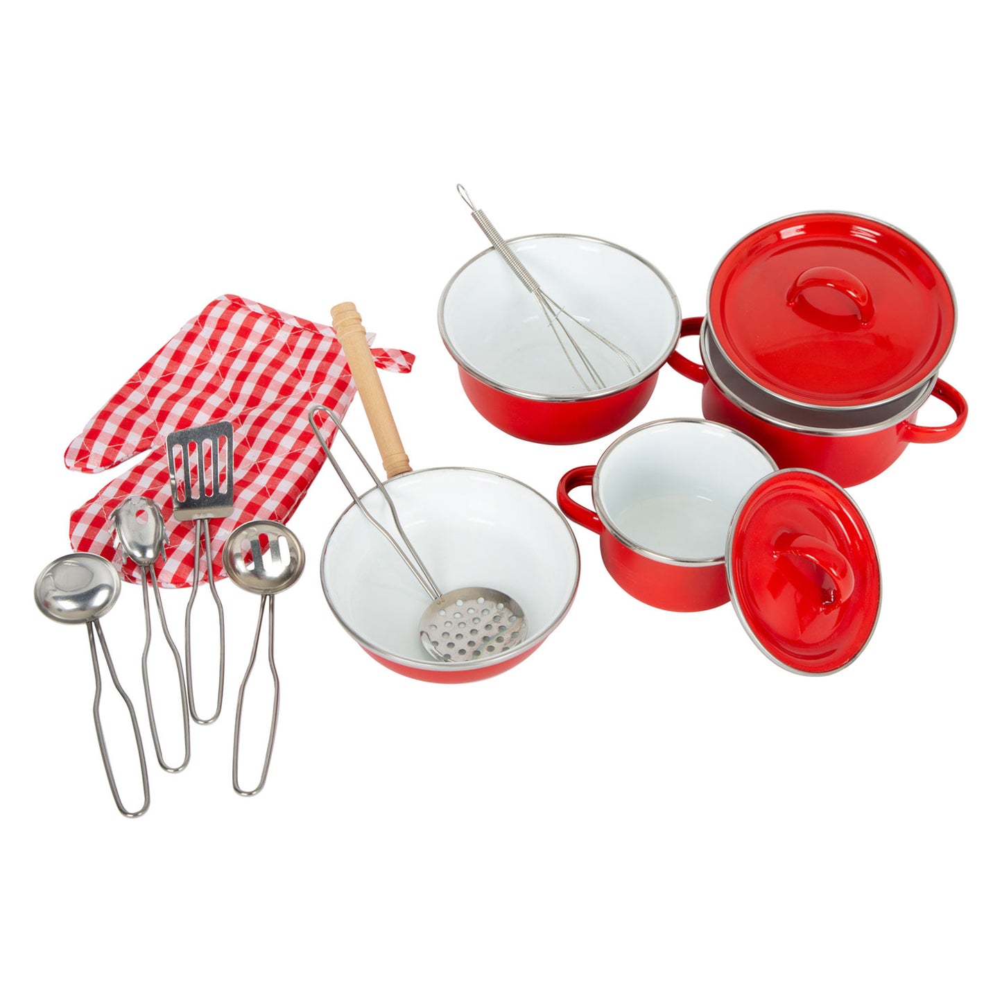 Panne a piede piccoli e pentole set rosso, 11dlg.