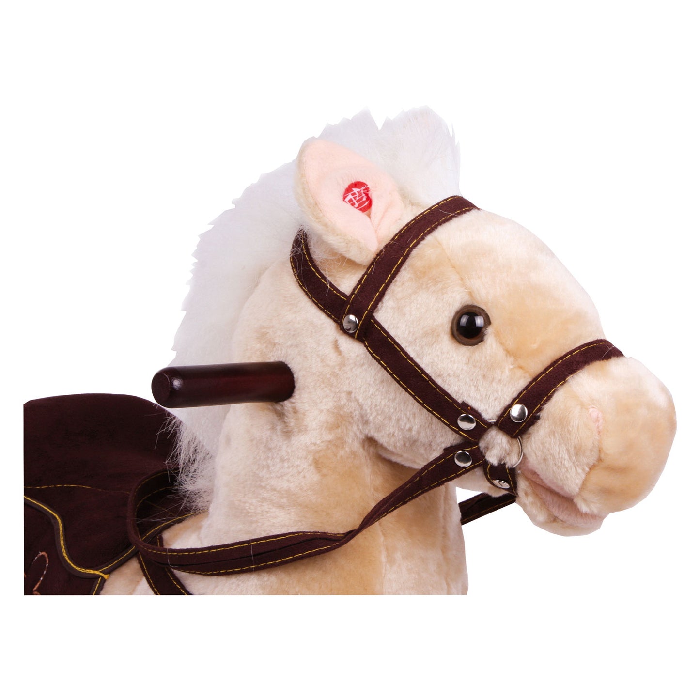 Caballo de balancín de madera de pie pequeño peluche peludo