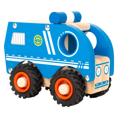 Auto di polizia di legno a piede blu blu