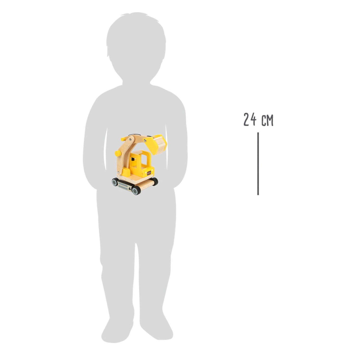 Small foot - houten graafmachine geel