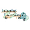 Transportador de camiones de madera de pie pequeño Chicago con automóviles, 9dlg.