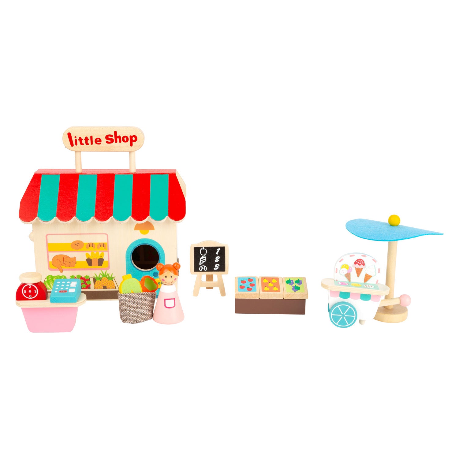 Piccoli piedi Houten insieme Speelwinkel Poppenhuis, 15dlg.