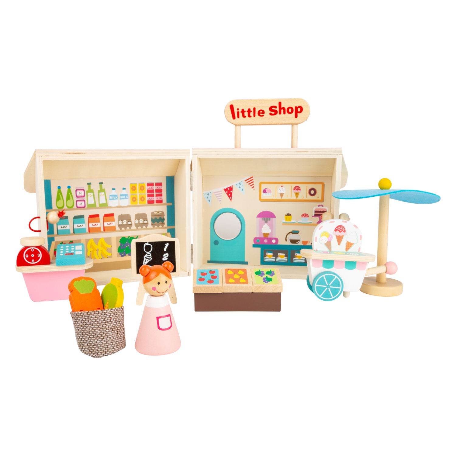 Piccoli piedi Houten insieme Speelwinkel Poppenhuis, 15dlg.