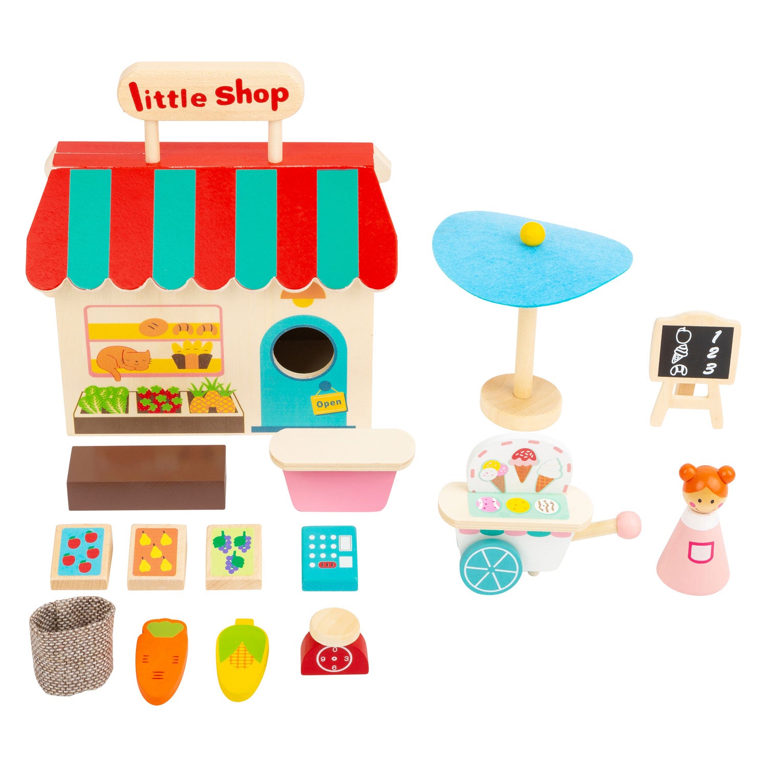 Piccoli piedi Houten insieme Speelwinkel Poppenhuis, 15dlg.