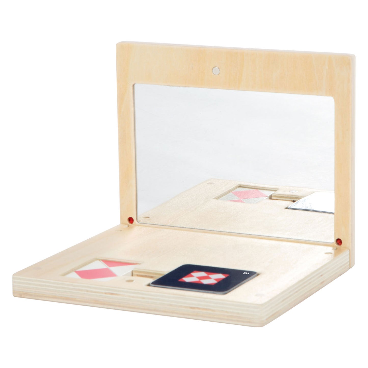 Juego de simetría de madera de pie pequeño con espejo educativo