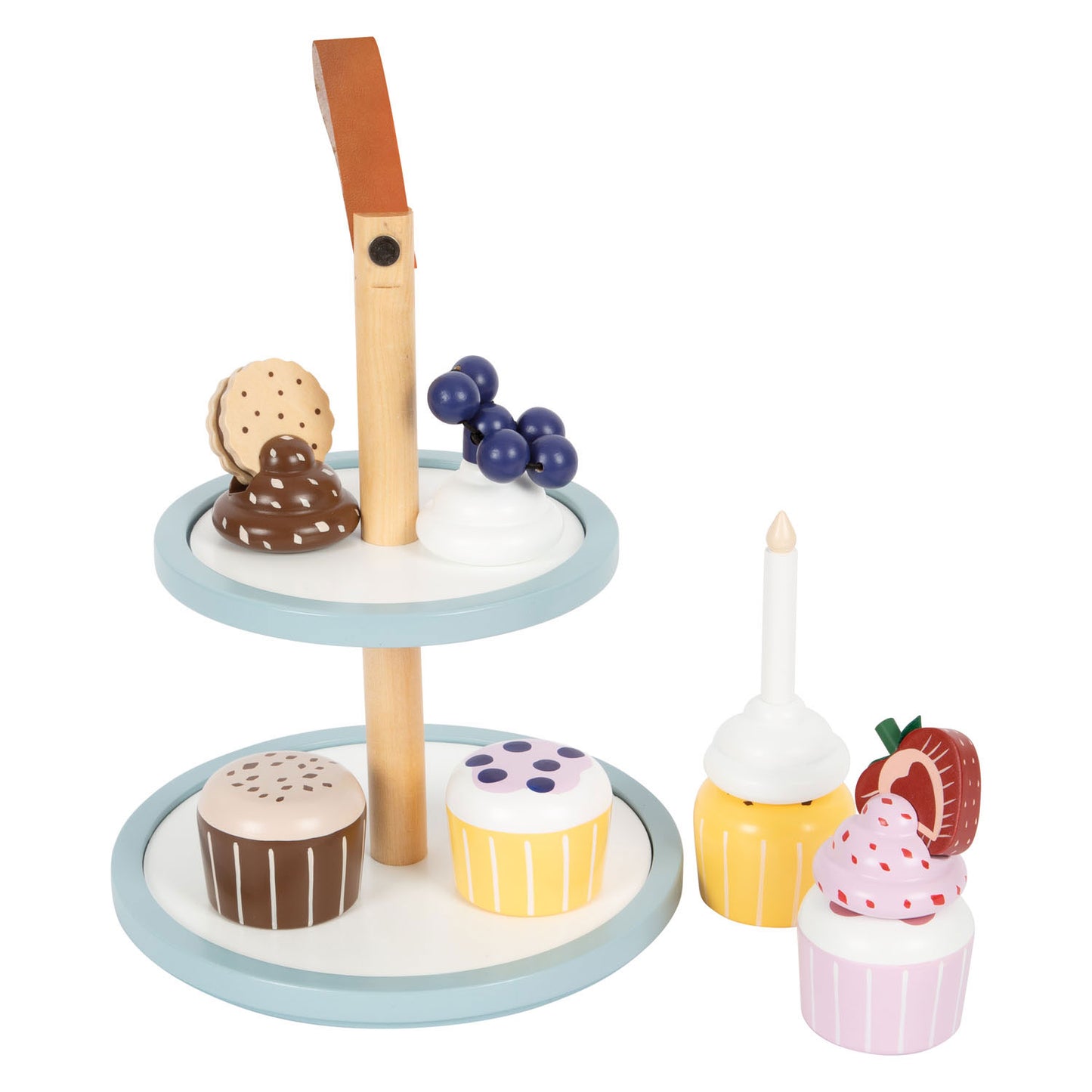 Playets de madera de pie pequeño Etagere con cupcakes, 13dlg.