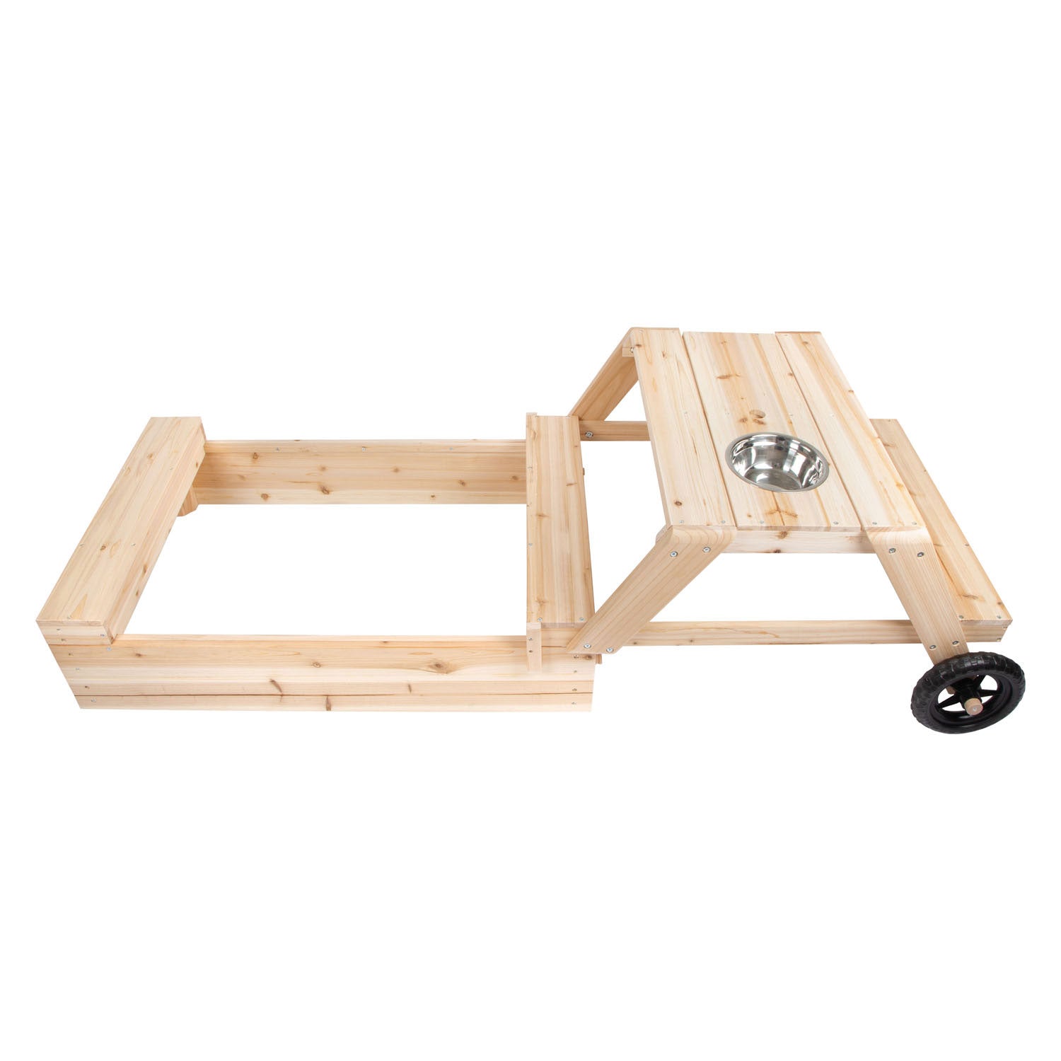 Small Foot sandbox with sitting area and moder table