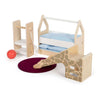 Muebles de casa de muñecas de madera de pie pequeña habitación para niños
