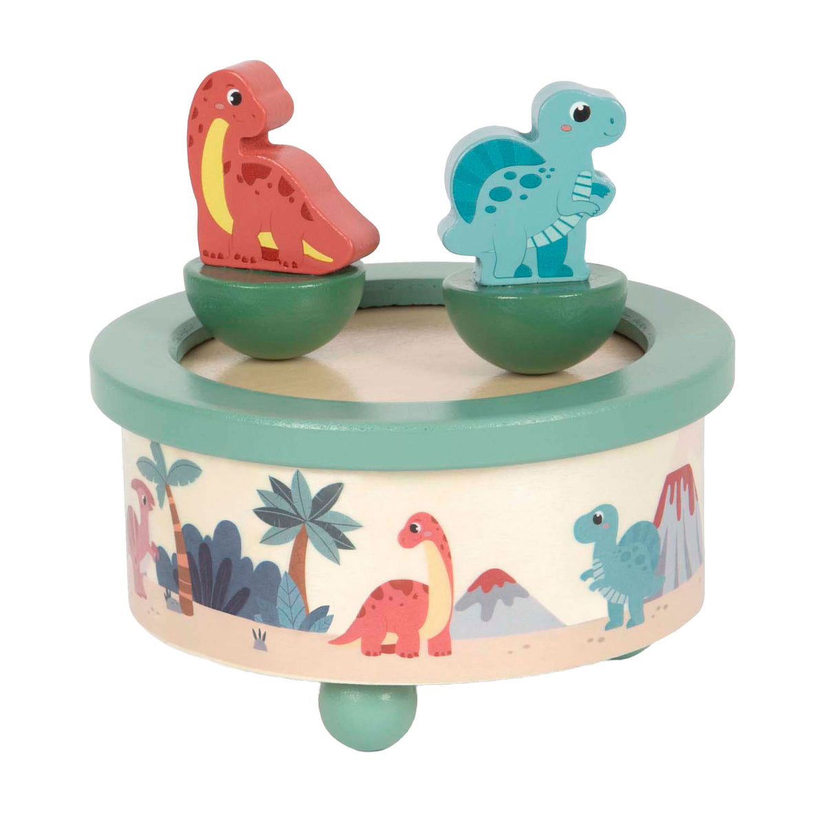 Caja de música de madera pequeña de pie dino
