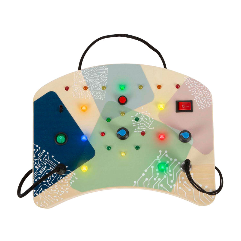 Tablero de actividad LED de madera de pie pequeño con luz e interruptores