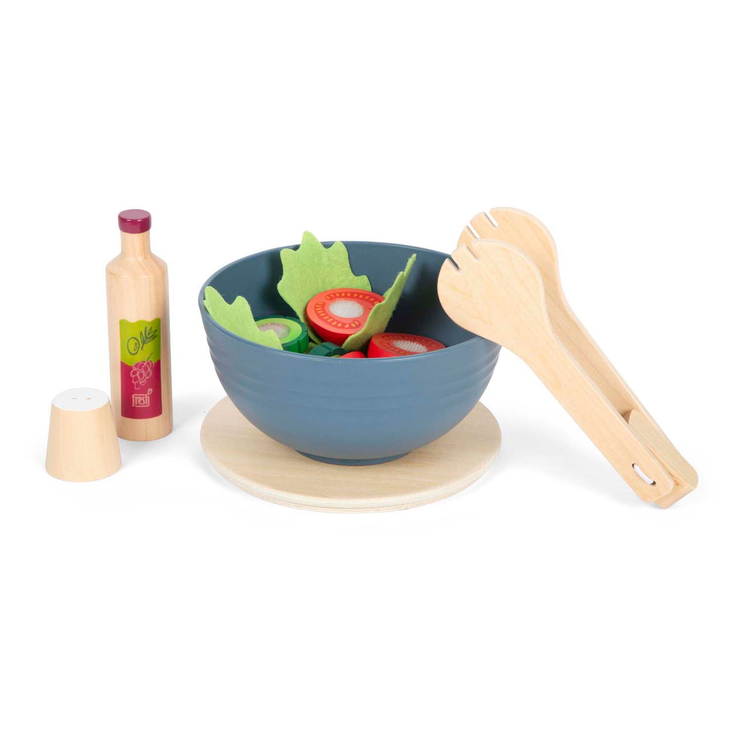 Peque de juego de ensalada de comida de juguete de madera de pie de pie, 11dlg.